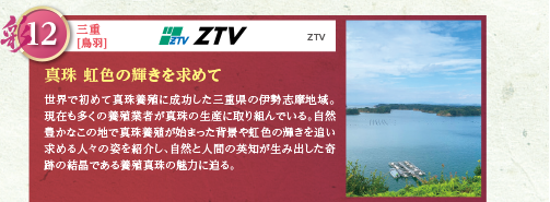 世界で初めて真珠養殖に成功した三重県の伊勢志摩地域。現在も多くの養殖業者が真珠の生産に取り組んでいる。自然豊かなこの地で真珠養殖が始まった背景や虹色の輝きを追い求める人々の姿を紹介し、自然と人間の英知が生み出した奇跡の結晶である養殖真珠の魅力に迫る。